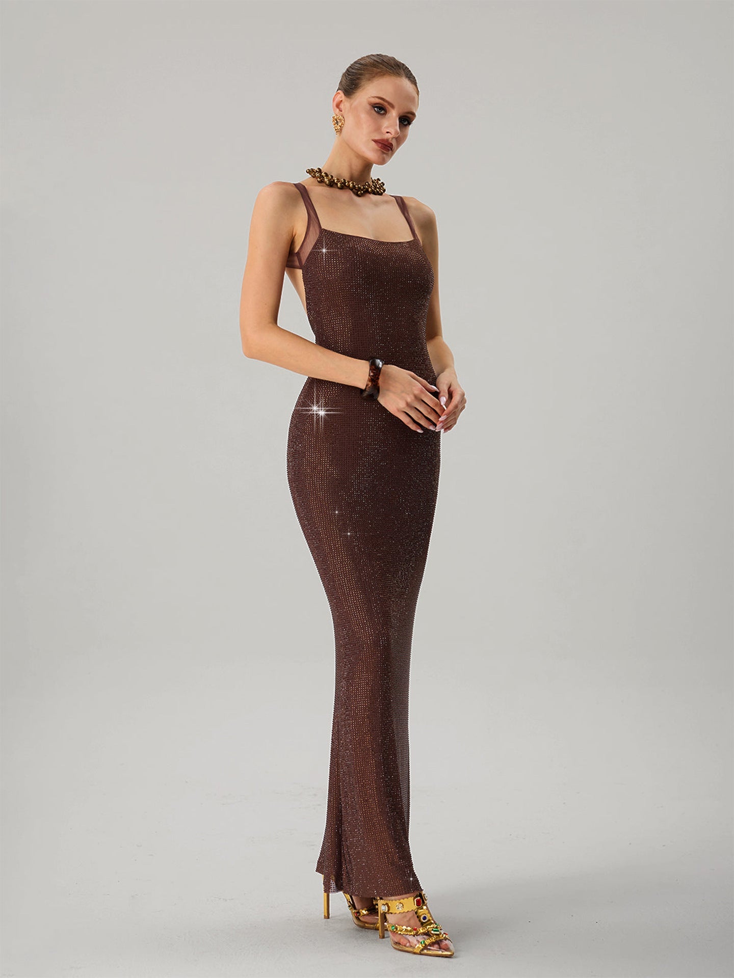 Damen Abendkleid Pailletten Tailliert