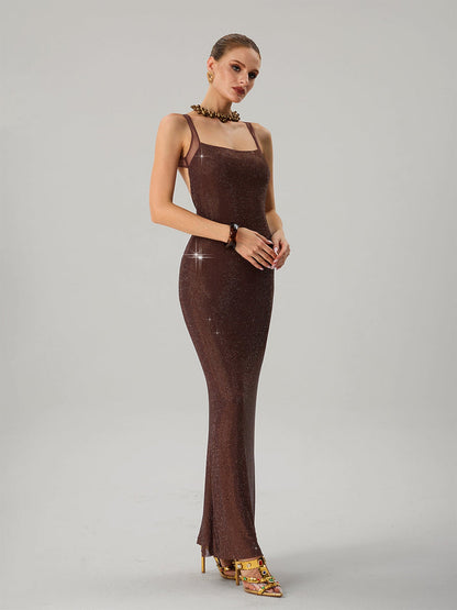 Damen Abendkleid Pailletten Tailliert