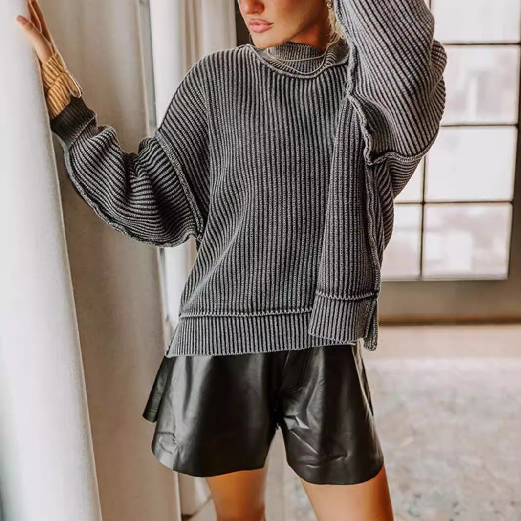 Damen Rollkragenpullover Feinestreifen Oversized Norvielle