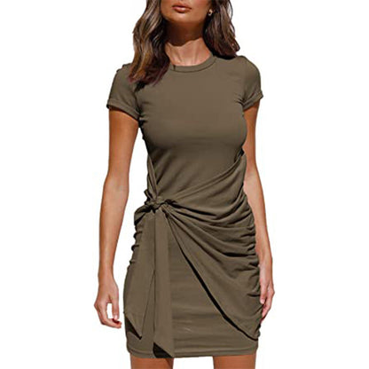 Damen Wickelkleid Kurzarm Raffung Knotendetail Norvielle