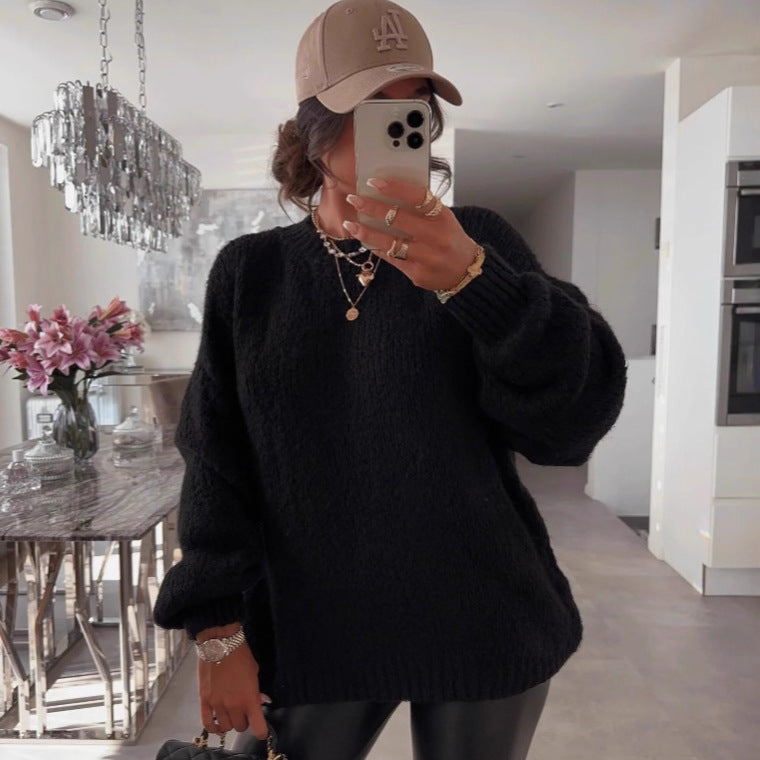 Damen Strickpullover Luftiger Look Voluminöse Ärmel Norvielle