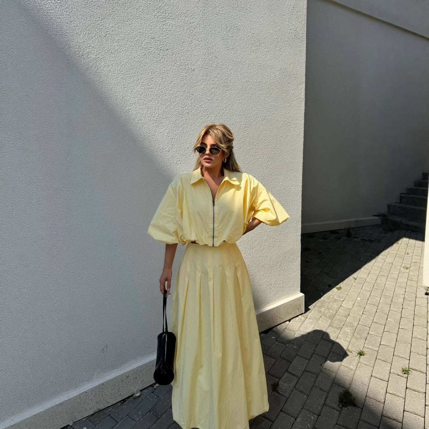 Damen Maxikleid Hochgeschlossen Weit Saum Elegantes Design