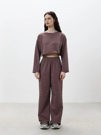 Damen Sweatshirt Set Komfortabel Cropped mit Jogginghose Norvielle