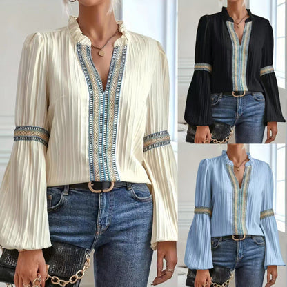 Damen Plisseebluse Rüschendetails Elegantes Design - Norvielle