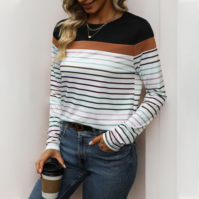 Damen Langarmshirt Streifenmuster Baumwolle Weiß/