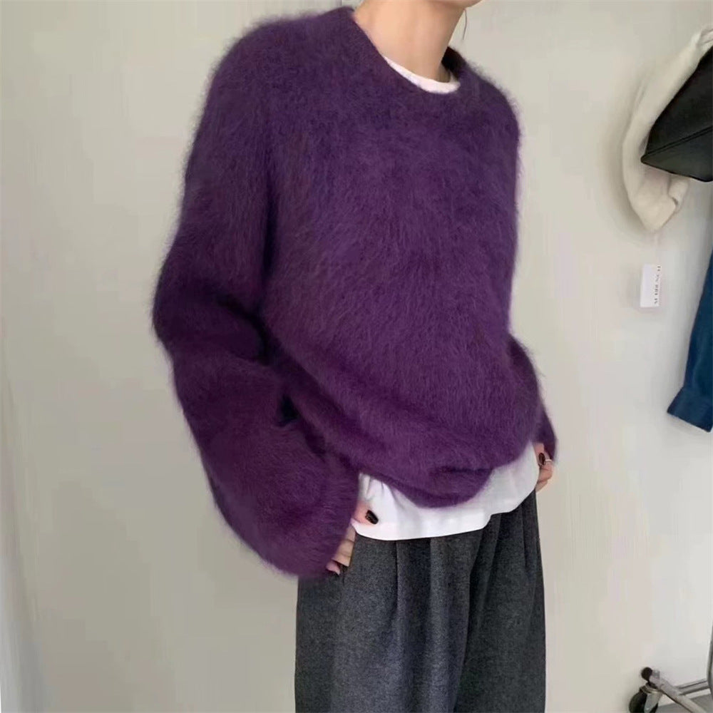 Damen Oversized Pullover Mohair-Wolle Flauschig Beige