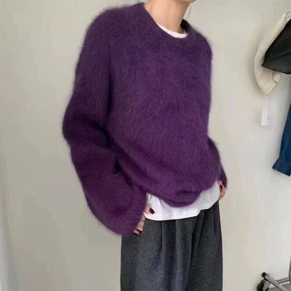 Damen Oversized Pullover Mohair-Wolle Flauschig Beige