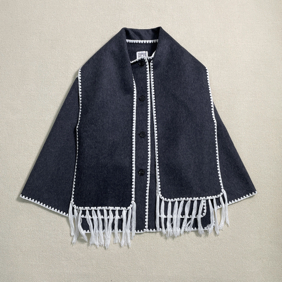 Damen Poncho aus Wolle Elegantes Design Beige
