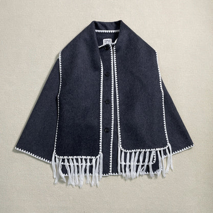 Damen Poncho aus Wolle Elegantes Design Beige