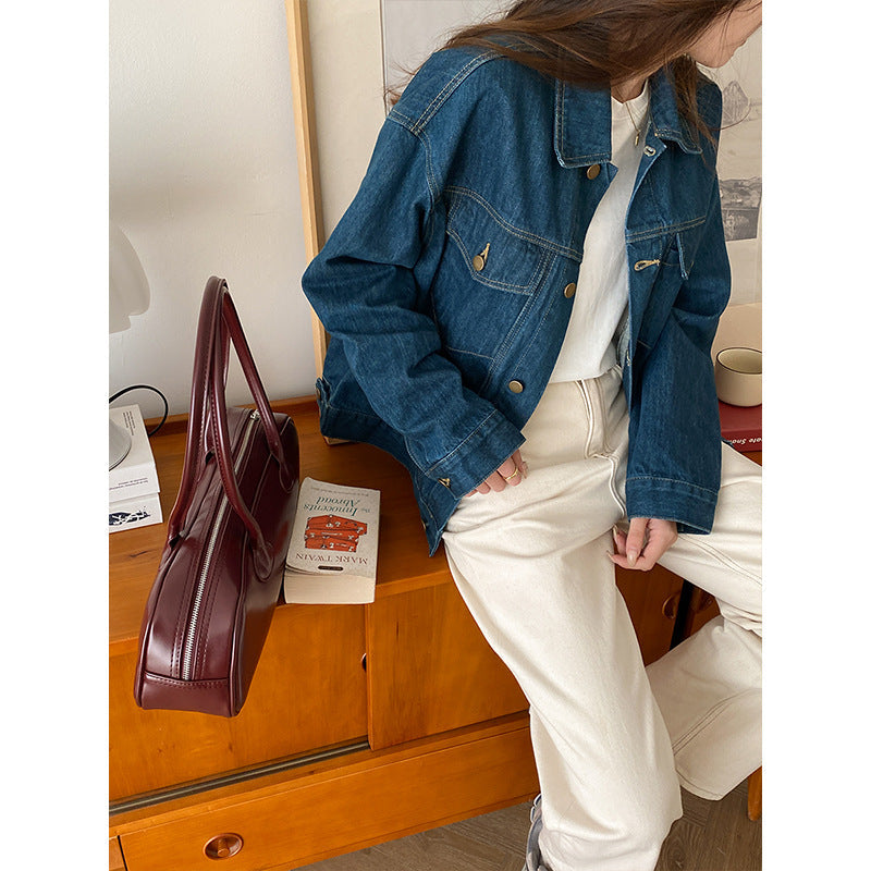Damen Oversized Denimjacke Lässig Blau - Norvielle