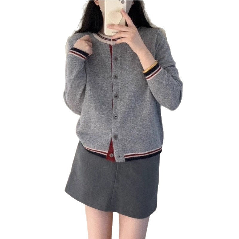 Damen Strickjacke Kontrastbündchen Knöpfe Norvielle