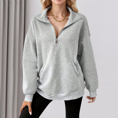 Damen Sweatpullover Halbzipp mit Taschen Norvielle - Norvielle