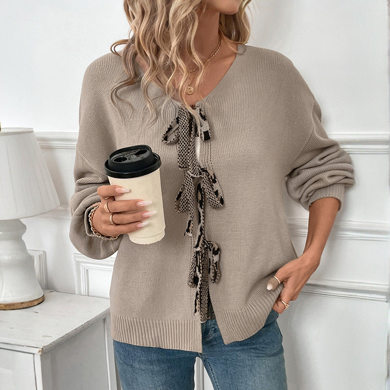 Damen Strickpullover Lässig mit Schleifen-Detail Beige