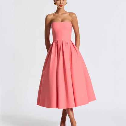 Damen Abendkleid A-Linie tief ausgeschnitten mit Plissee