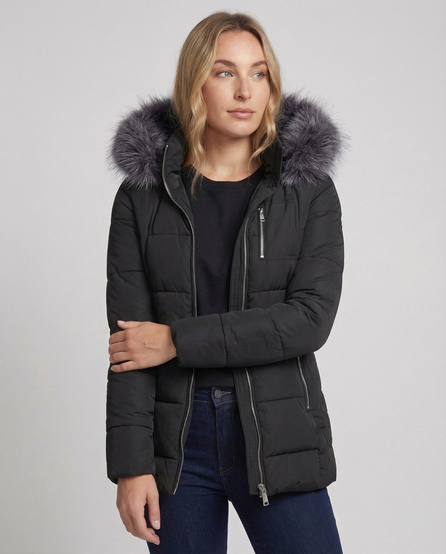 Damen Daunenjacke Fellkragen