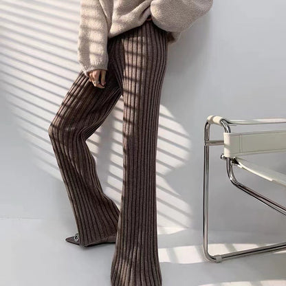 Damen Rippstrickhose Weites Bein Hochwerder Hose Norvielle