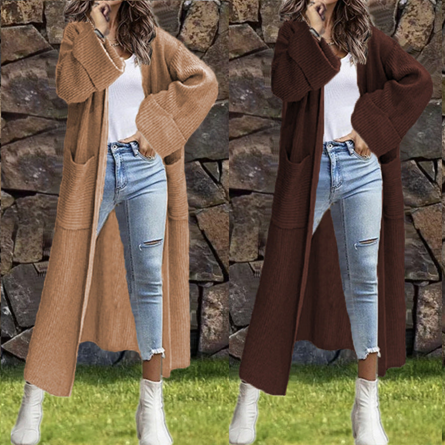 Damen Strickmantel Grobstrick Lässiger Schnitt Tiefen Taschen - Norvielle