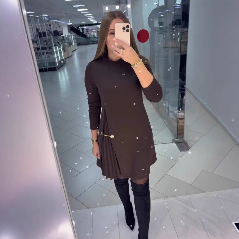 Damen Kleid Falten-Design Gurt Norvielle
