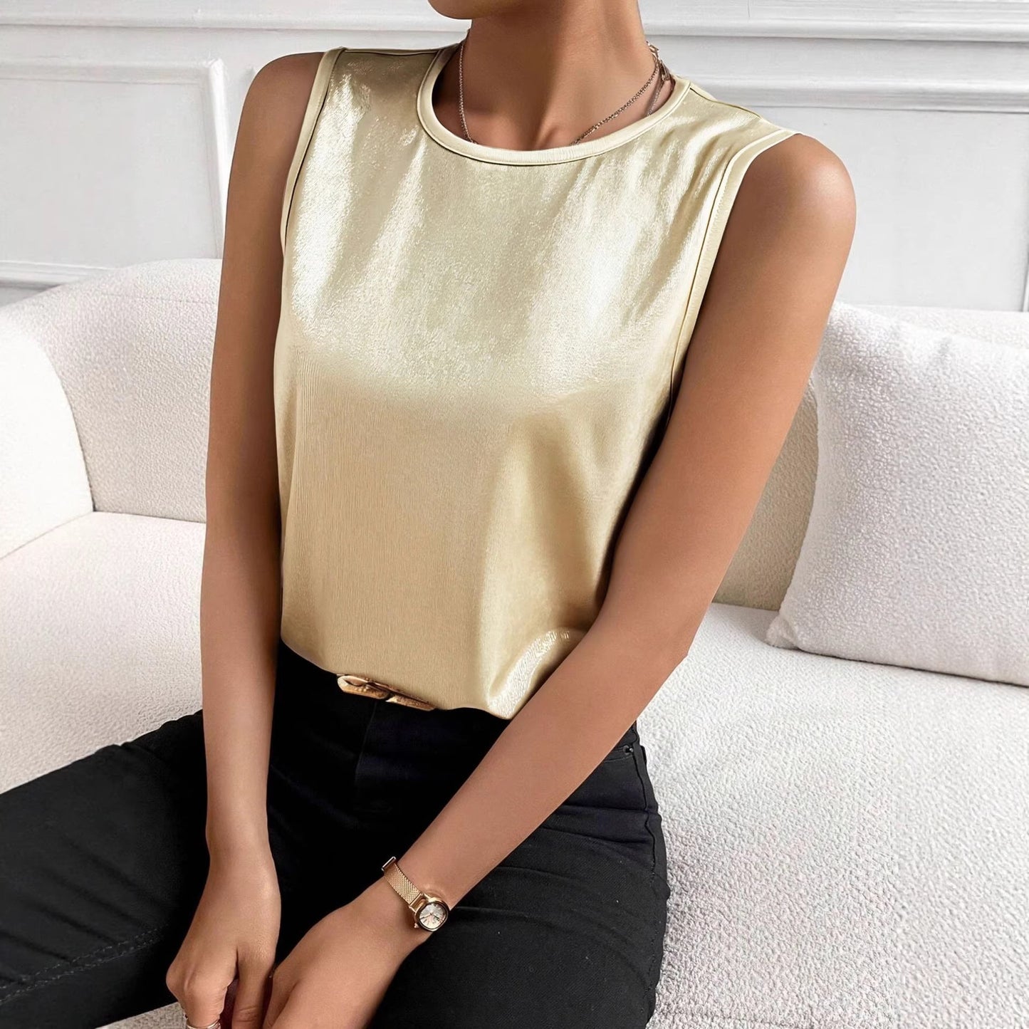 Damen Ärmelloses Schimmerstoff Elegantes Norvielle
