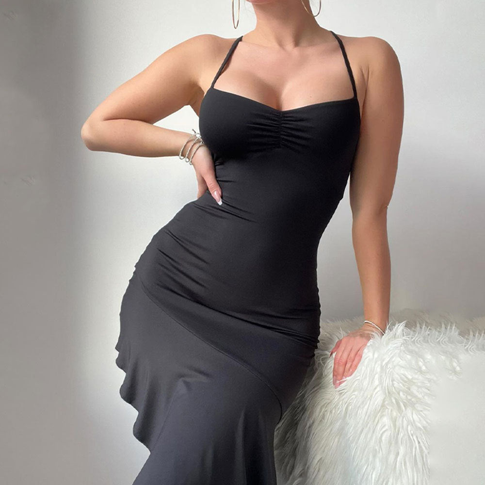 Damen Langarm-Hautkleid Trägerlos Fließender Saum Norvielle - Norvielle