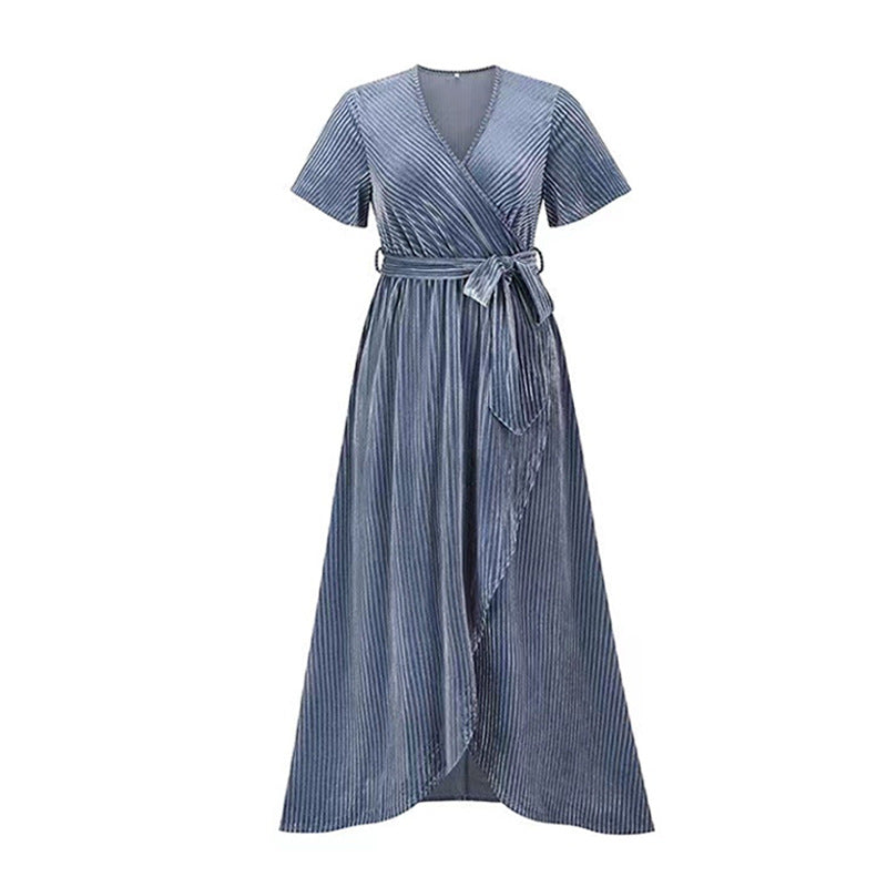 Damen Maxikleid Wickeldesign Taillengürtel Norvielle