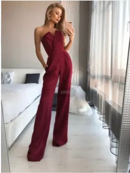 Damen Jumpsuit V-Ausschnitt Weites Bein Norvielle