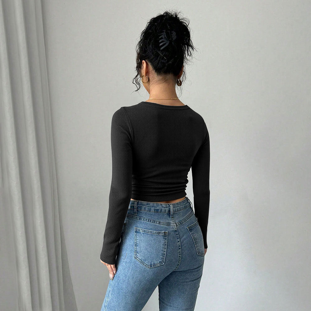 Damen Langarm Crop Knopfverziert Norvielle