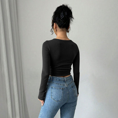 Damen Langarm Crop Knopfverziert Norvielle
