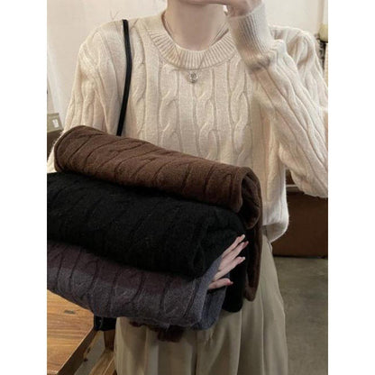 Damen Grobstrickpullover Strukturiertes Zopfmuster Lässiger Schnitt