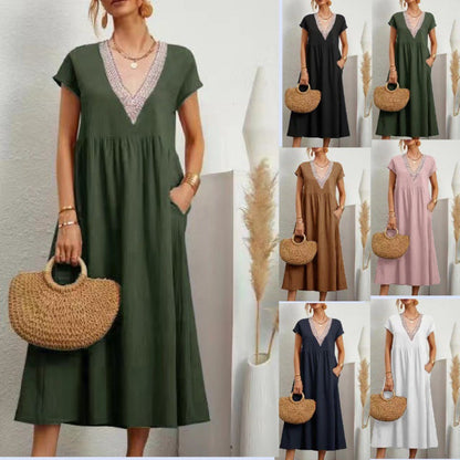 Damen Maxikleid V-Ausschnitt Eingrifftaschen Norvielle - Norvielle