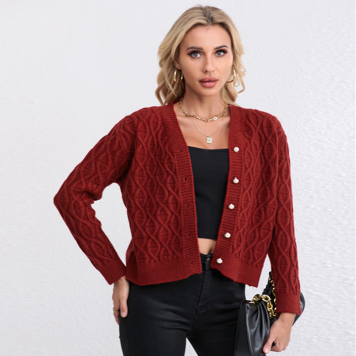 Damen Strickjacke Zopfmuster Pastellfarben