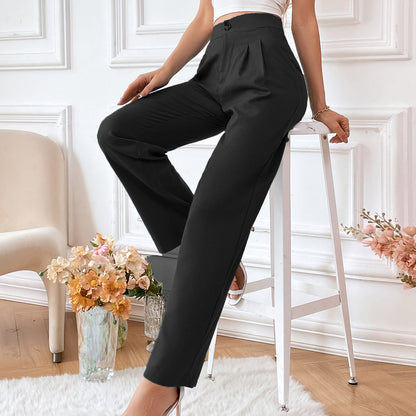 Damen Hochbund-Hose Slim Fit Faltenwurf