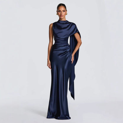 Damen Maxikleid Asymmetrisch Satin