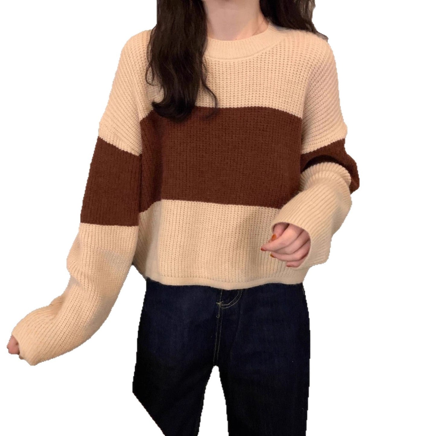 Damen Pullover Grobstrick Farbblockdesign Norvielle