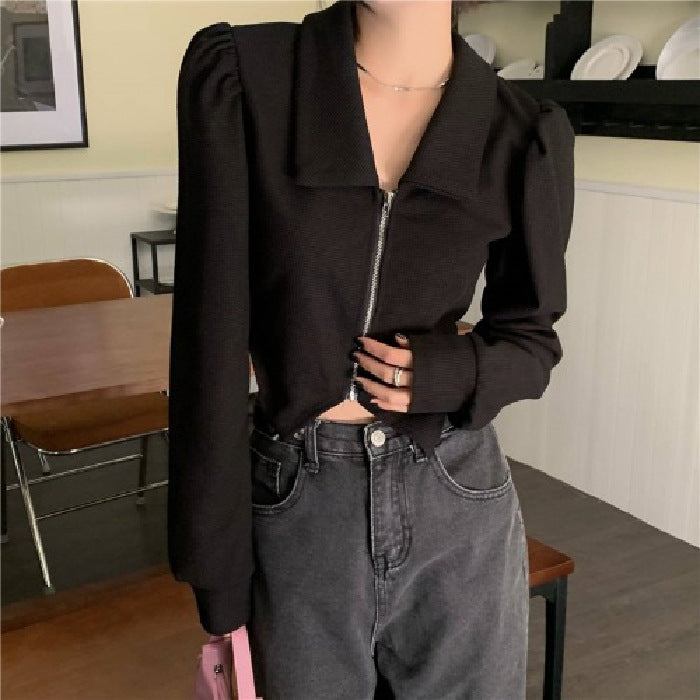 Damen Cropped Sweatjacke Voluminöse Ärmel Norvielle
