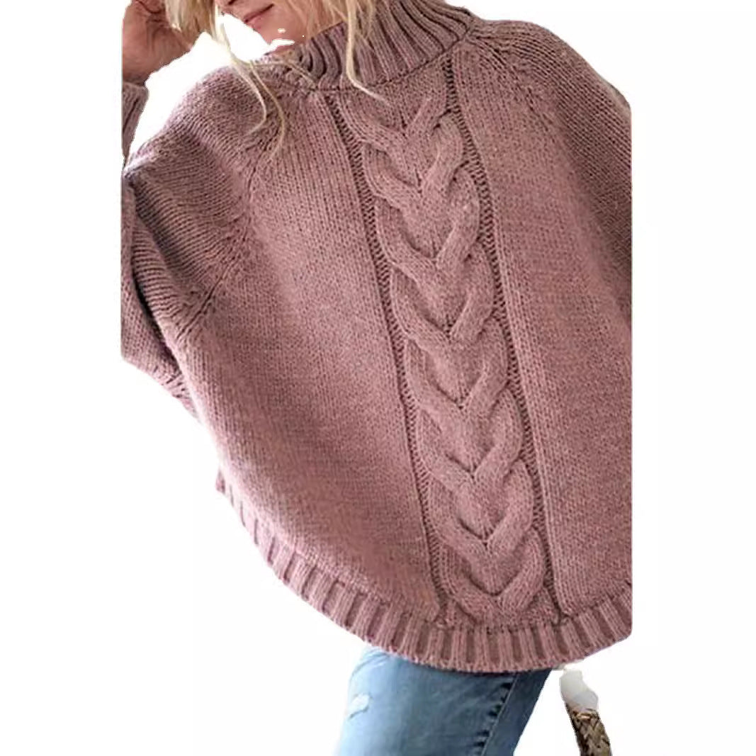 Damen Strickpullover Hochkragen Zopfmuster Norvielle