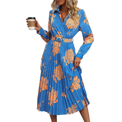 Damen Maxikleid Blumenmuster Taillengürtel Norvielle