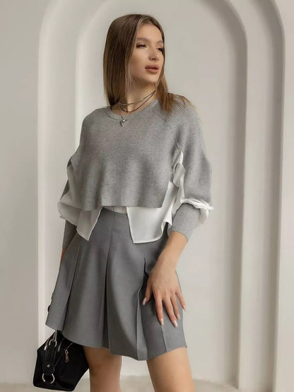 Damen Cropped Pullover Innovativer Layering-Effekt Norvielle