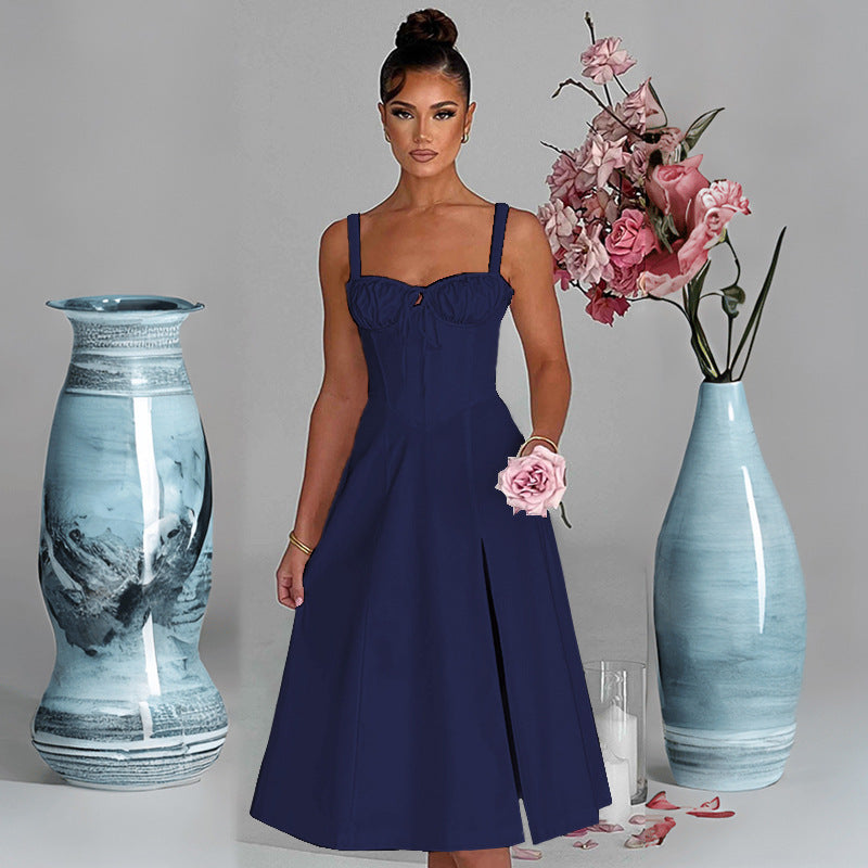 Damen Elegantes Midi-Kleid V-Ausschnitt Taillenbetonung Norvielle