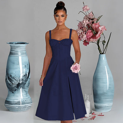 Damen Elegantes Midi-Kleid V-Ausschnitt Taillenbetonung Norvielle