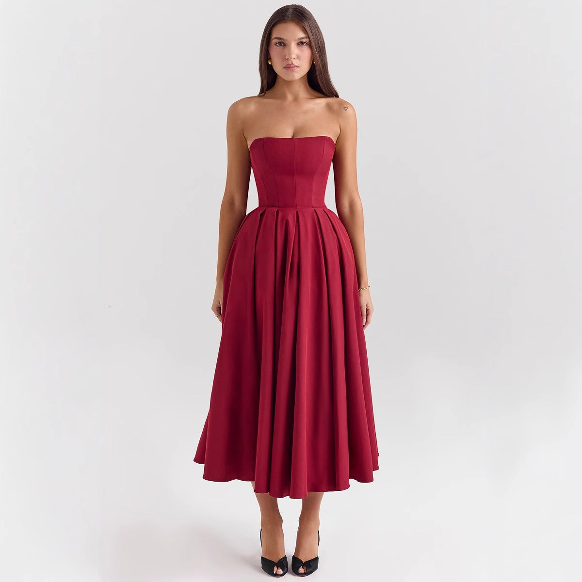 Damen Abendkleid Herz-Ausschnitt Schwingrock
