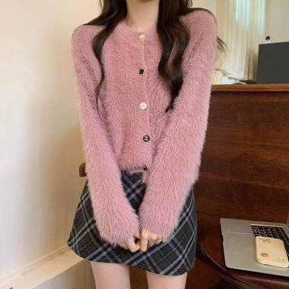 Damen Strickjacke Flauschig Langärmlig Norvielle