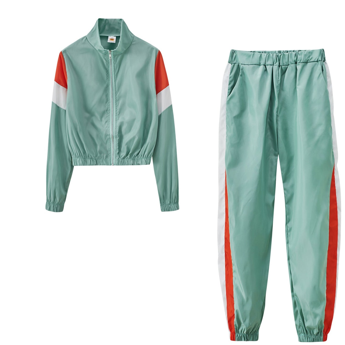 Damen Sportliches Trackset Elastisch Mit Stehkragen