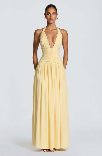 Damen Maxikleid Halterlos Faltenwurf Elegant
