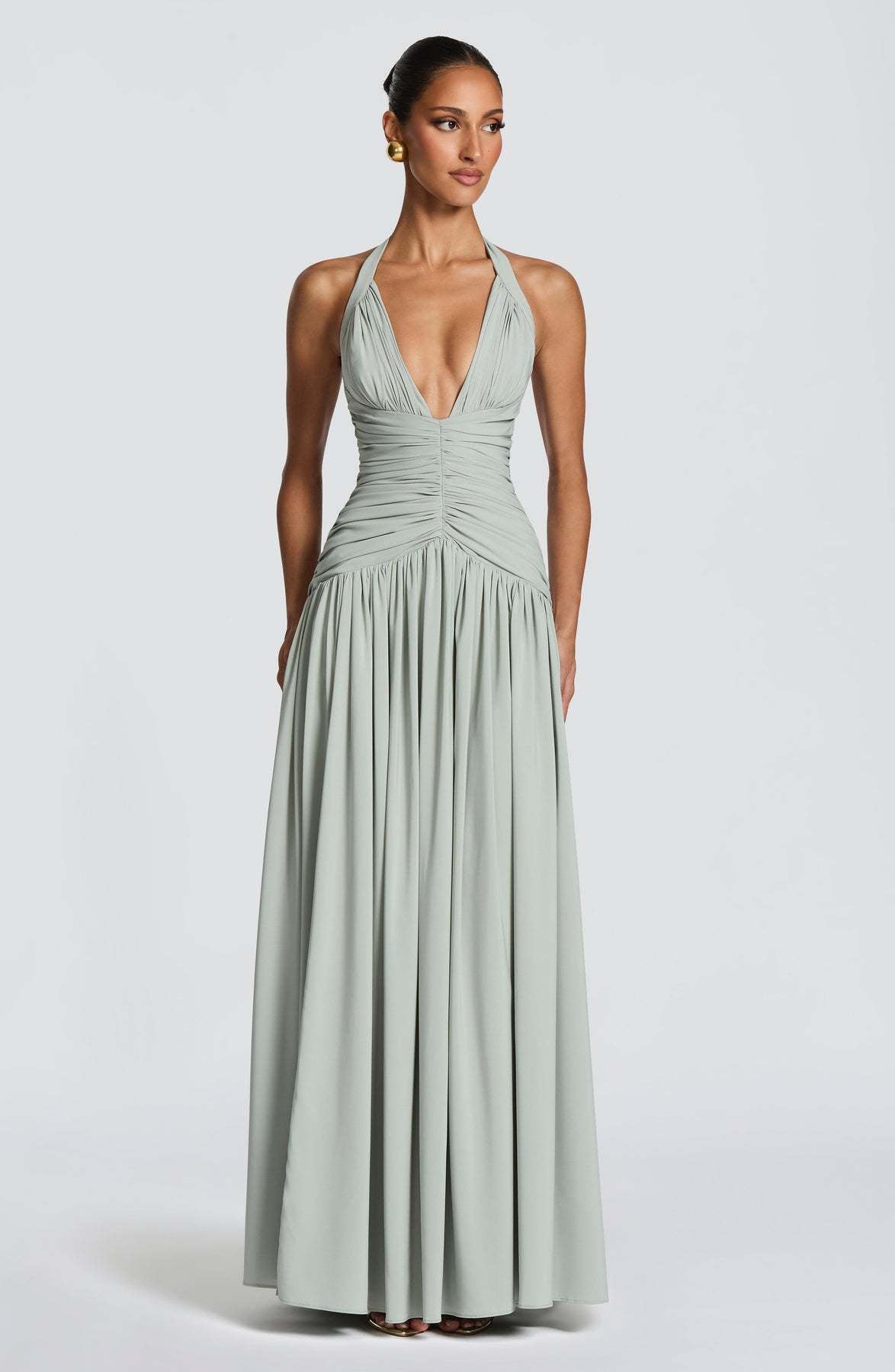 Damen Maxikleid Halterlos Faltenwurf Elegant