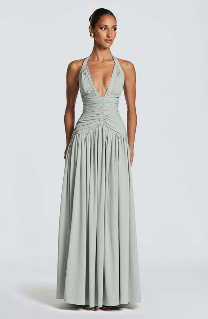Damen Maxikleid Halterlos Faltenwurf Elegant