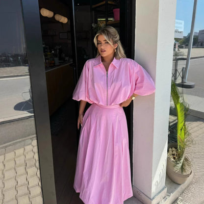 Damen Maxikleid Hochgeschlossen Weit Saum Elegantes Design - Norvielle