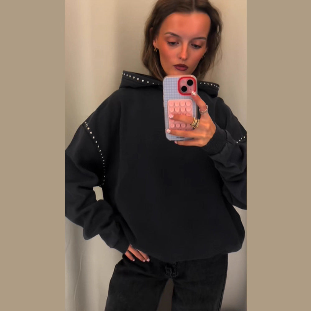 Damen Kapuzenpullover Nietenverzierungen Elegantes Design