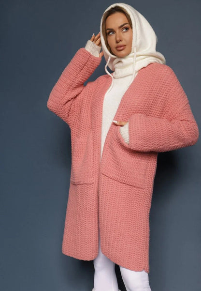 Damen Oversized Strickjacke V-Ausschnitt Taschen Norvielle