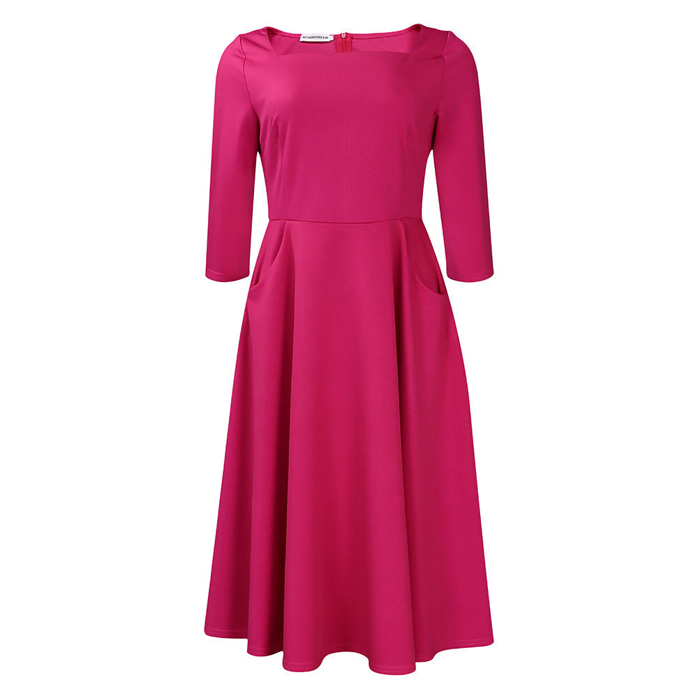 Damen A-Linien Kleid mit V-Ausschnitt und Taschen Norvielle